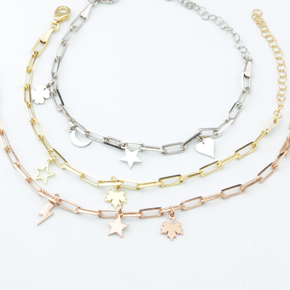 Glorria 925k Silver Personalized Charm Paperclip Bracelet Glorria 925k Silver Personalized Charm Paperclip Bracelet