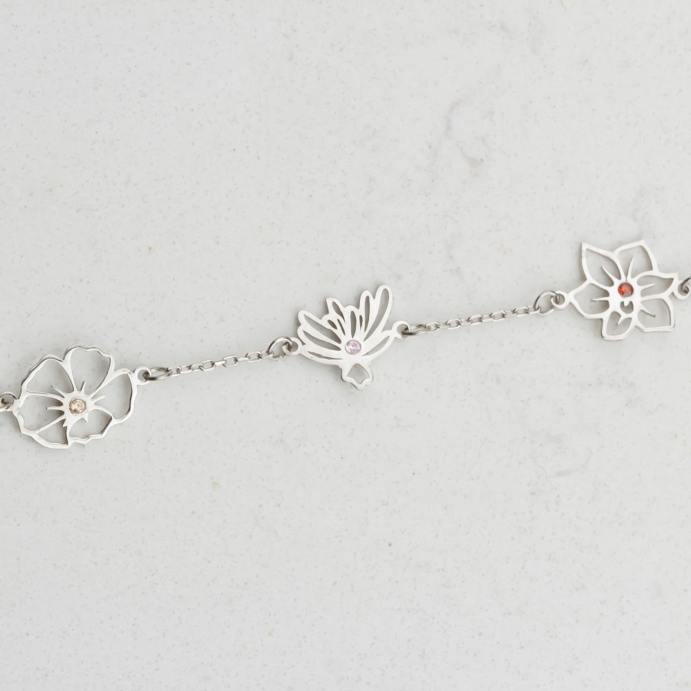 Glorria 925k Sterling Silver Personalized Birth Flower and Birthstone Bracelet Glorria 925k Sterling Silver Personalized Birth Flower and Birthstone Bracelet