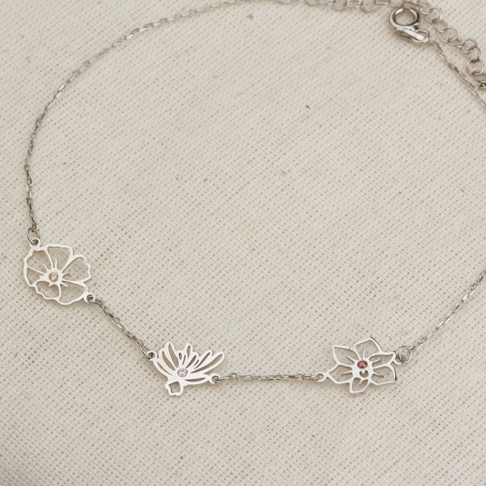 Glorria 925k Sterling Silver Personalized Birth Flower and Birthstone Bracelet Glorria 925k Sterling Silver Personalized Birth Flower and Birthstone Bracelet