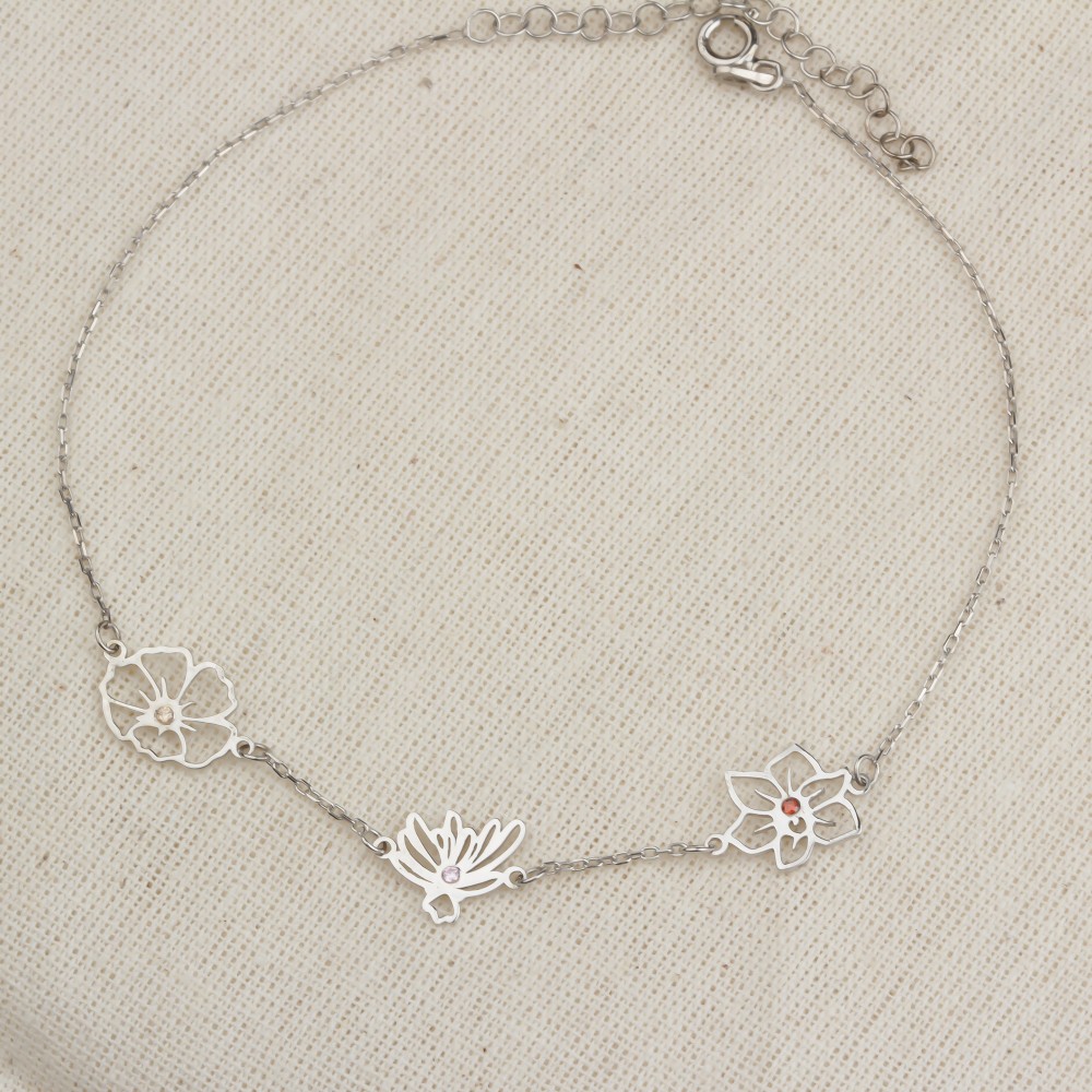 Glorria 925k Sterling Silver Personalized Birth Flower and Birthstone Bracelet Glorria 925k Sterling Silver Personalized Birth Flower and Birthstone Bracelet
