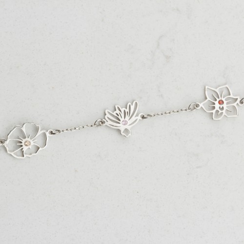Glorria 925k Sterling Silver Personalized Birth Flower and Birthstone Bracelet