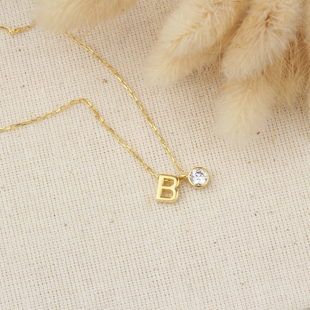Glorria 925k Sterling Silver Personalized Birthstone Letter Silver Necklace Glorria 925k Sterling Silver Personalized Birthstone Letter Silver Necklace