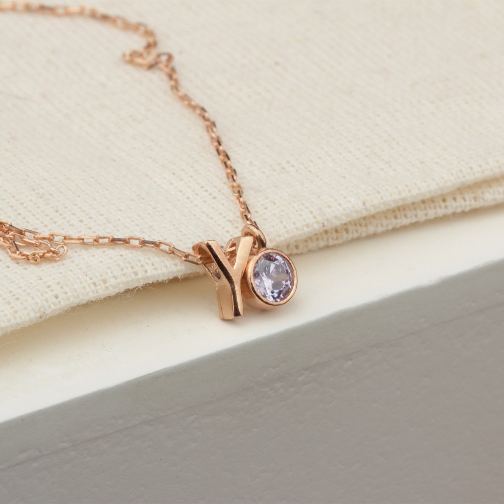 Glorria 925k Sterling Silver Personalized Birthstone Letter Silver Necklace Glorria 925k Sterling Silver Personalized Birthstone Letter Silver Necklace