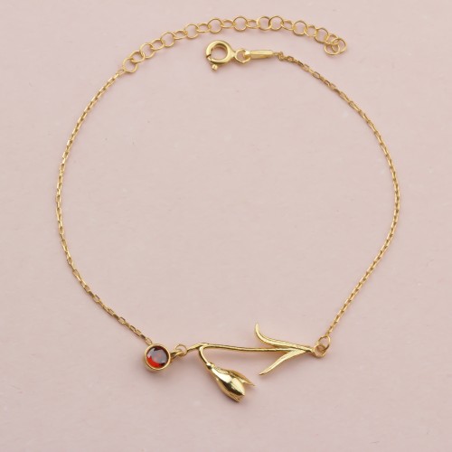 Glorria 925k Sterling Silver Personalized Birth Flower and Birthstone Bracelet