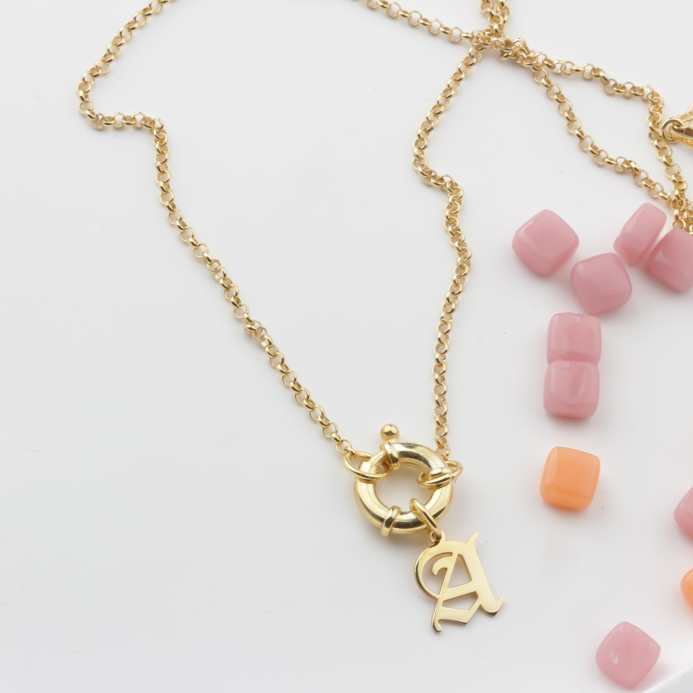 Glorria 925k Sterling Silver Personalized Letter Charm Bagel Lock Doc Necklace Glorria 925k Sterling Silver Personalized Letter Charm Bagel Lock Doc Necklace