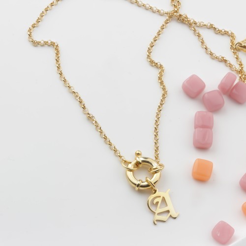 Glorria 925k Sterling Silver Personalized Letter Charm Bagel Lock Doc Necklace Glorria 925k Sterling Silver Personalized Letter Charm Bagel Lock Doc Necklace
