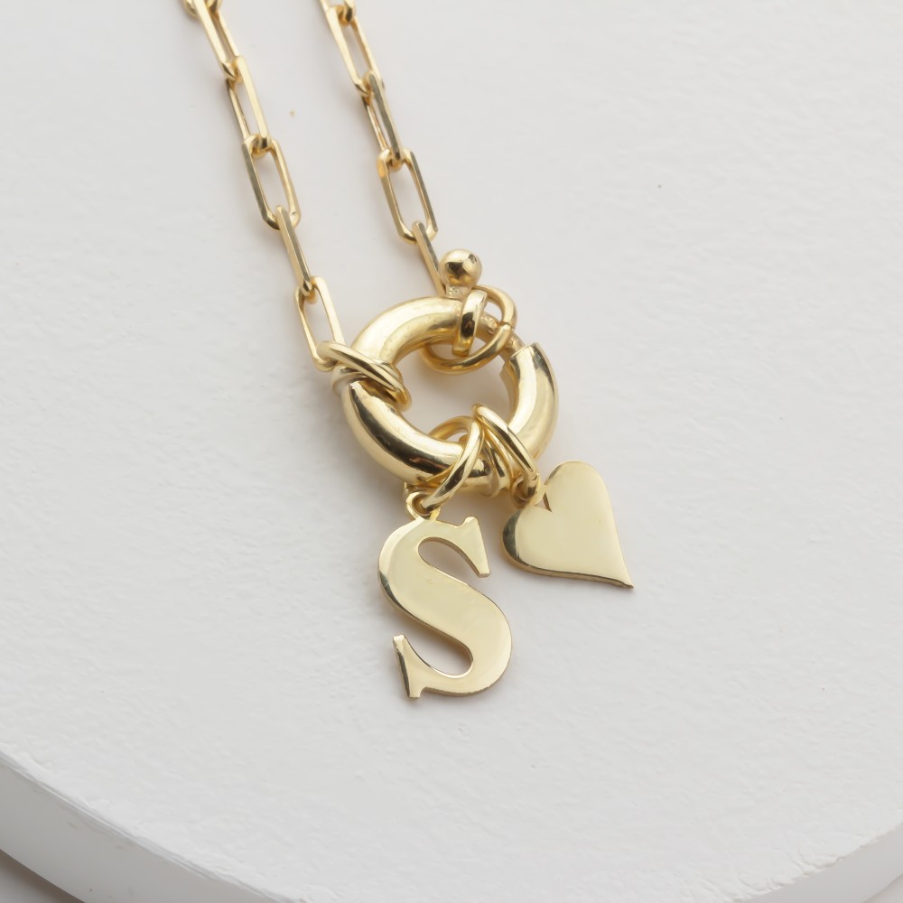 Glorria 925k Sterling Silver Personalized Letter Charm Bagel Lock Paperclip Necklace Glorria 925k Sterling Silver Personalized Letter Charm Bagel Lock Paperclip Necklace