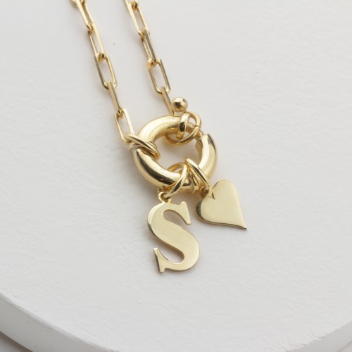 Glorria 925k Sterling Silver Personalized Letter Charm Bagel Lock Paperclip  Necklace Glorria 925k Sterling Silver Personalized Letter Charm Bagel Lock Paperclip  Necklace