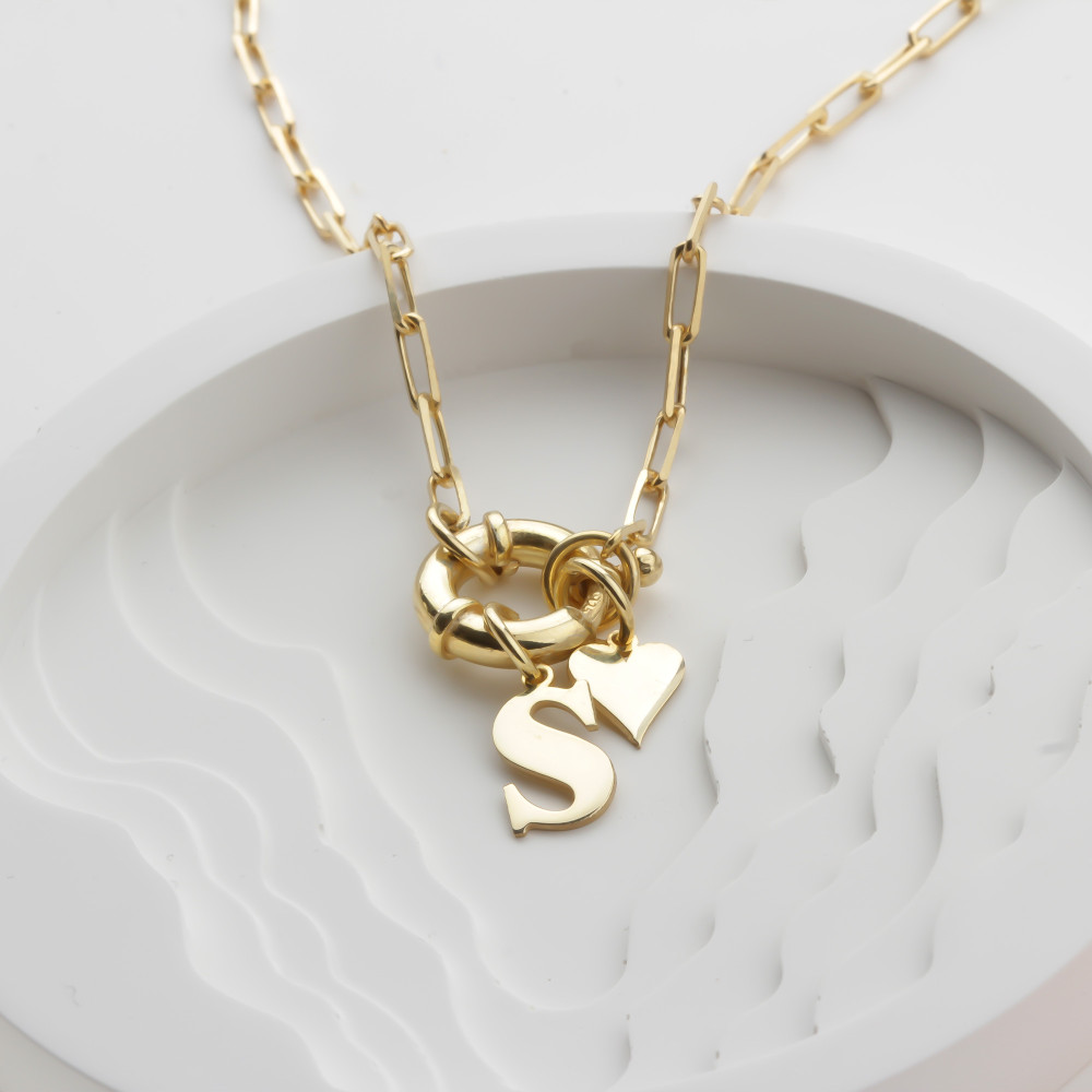 Glorria 925k Sterling Silver Personalized Letter Charm Bagel Lock Paperclip Necklace Glorria 925k Sterling Silver Personalized Letter Charm Bagel Lock Paperclip Necklace