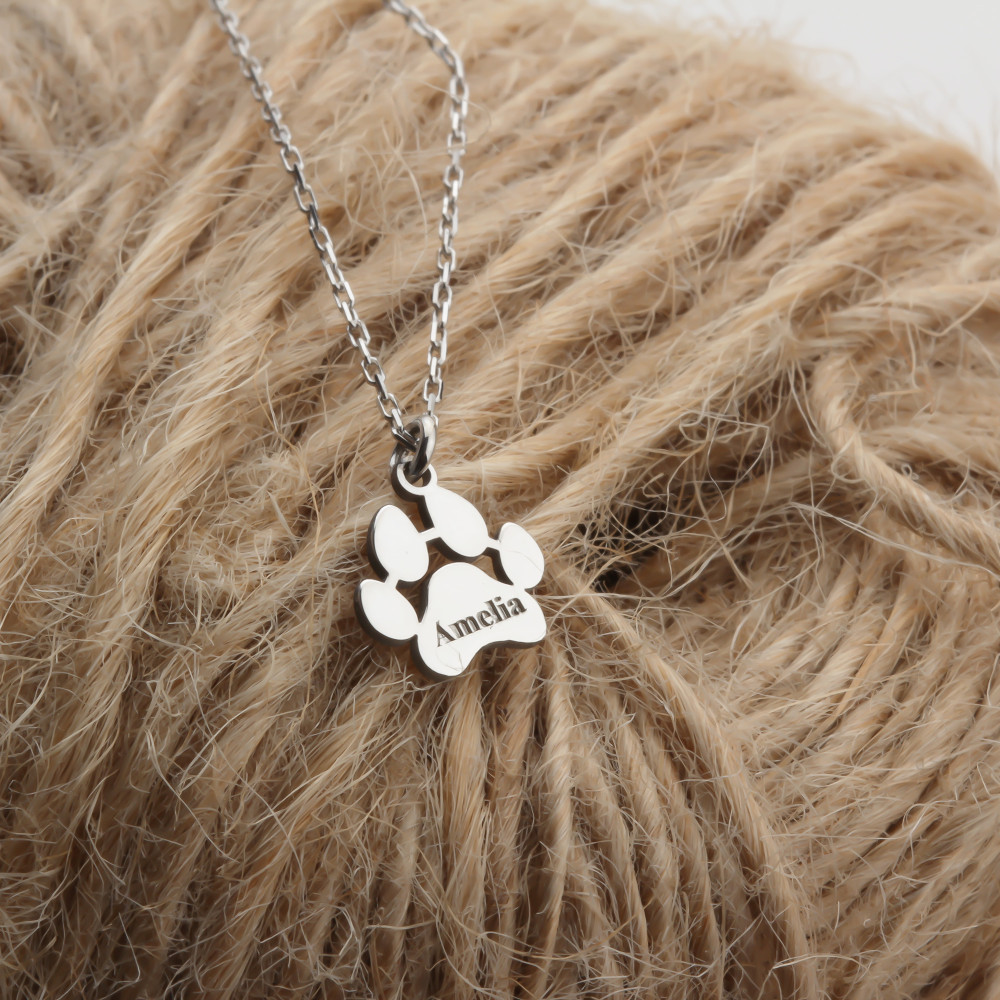 Glorria 925k Sterling Silver Personalized Cat Dog Paw Necklace Glorria 925k Sterling Silver Personalized Cat Dog Paw Necklace