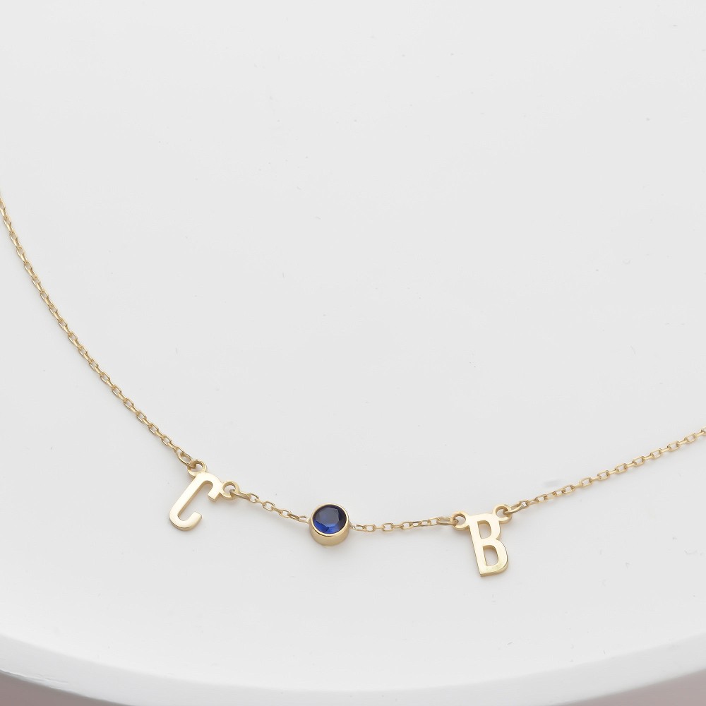 Glorria 925k Sterling Silver Personalized Birthstone Letter Silver Necklace Glorria 925k Sterling Silver Personalized Birthstone Letter Silver Necklace