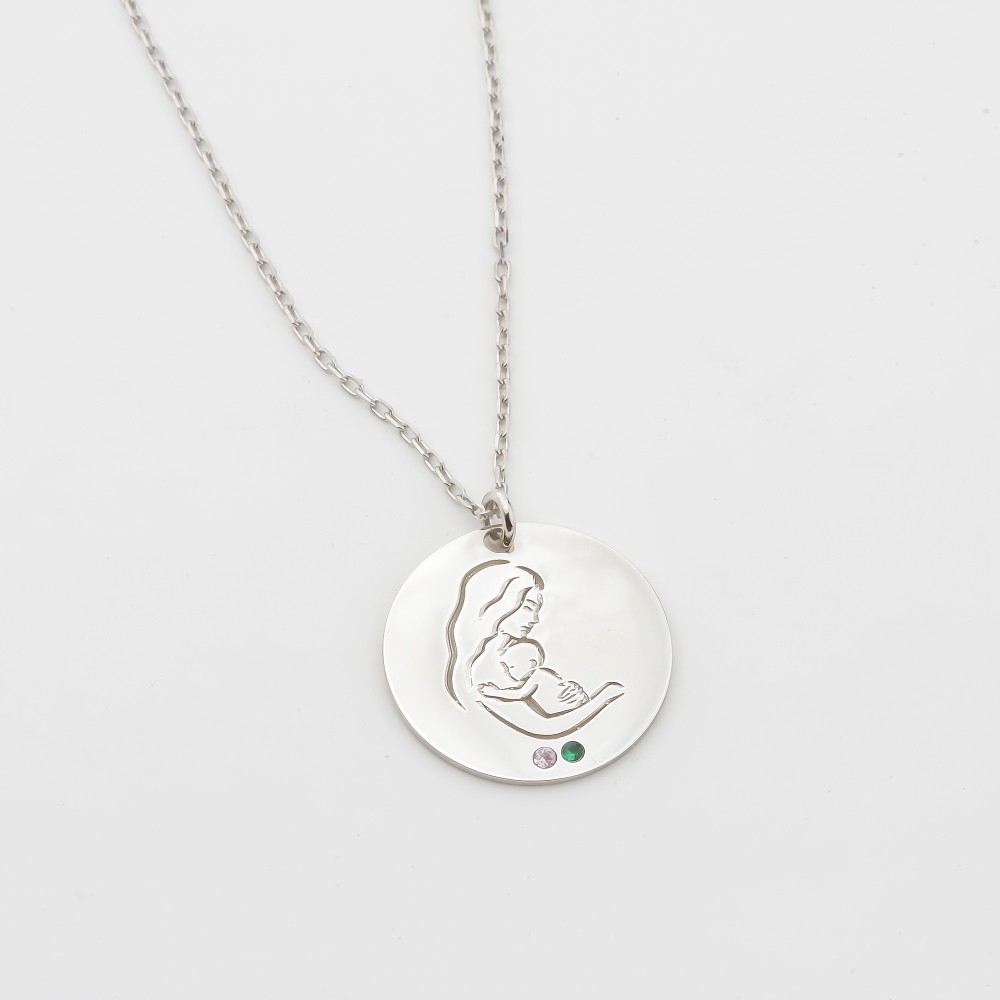 Glorria 925k Sterling Silver Personalized Birthstone Mother Baby Necklace Glorria 925k Sterling Silver Personalized Birthstone Mother Baby Necklace