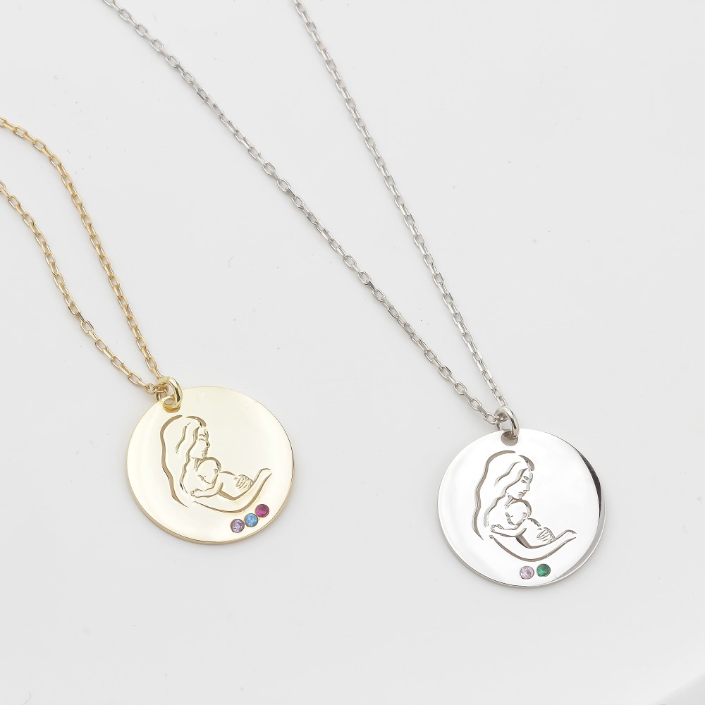 Glorria 925k Sterling Silver Personalized Birthstone Mother Baby Necklace Glorria 925k Sterling Silver Personalized Birthstone Mother Baby Necklace