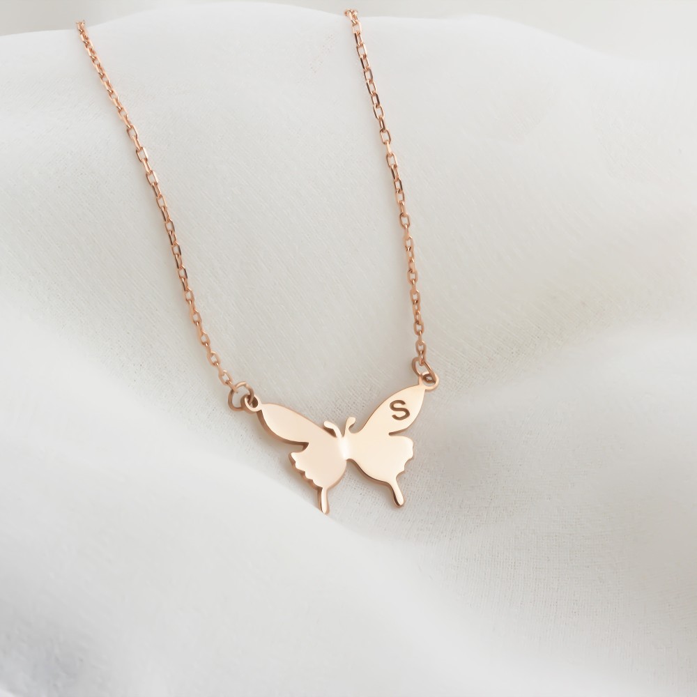 Glorria 925k Sterling Silver Personalized Letter Butterfly Necklace Glorria 925k Sterling Silver Personalized Letter Butterfly Necklace