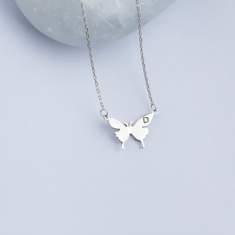 Glorria 925k Sterling Silver Personalized Letter Butterfly Necklace Glorria 925k Sterling Silver Personalized Letter Butterfly Necklace