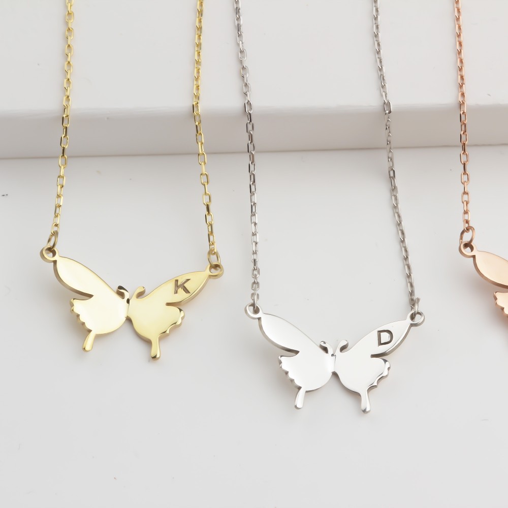 Glorria 925k Sterling Silver Personalized Letter Butterfly Necklace Glorria 925k Sterling Silver Personalized Letter Butterfly Necklace