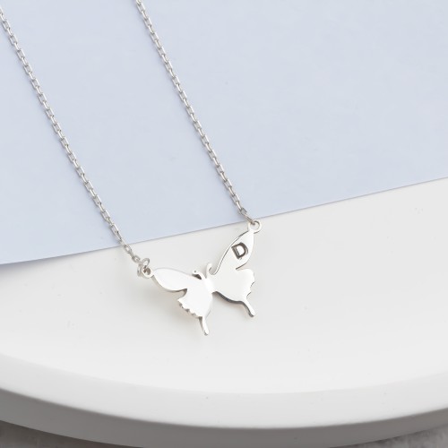 Glorria 925k Sterling Silver Personalized Letter Butterfly Necklace Glorria 925k Sterling Silver Personalized Letter Butterfly Necklace