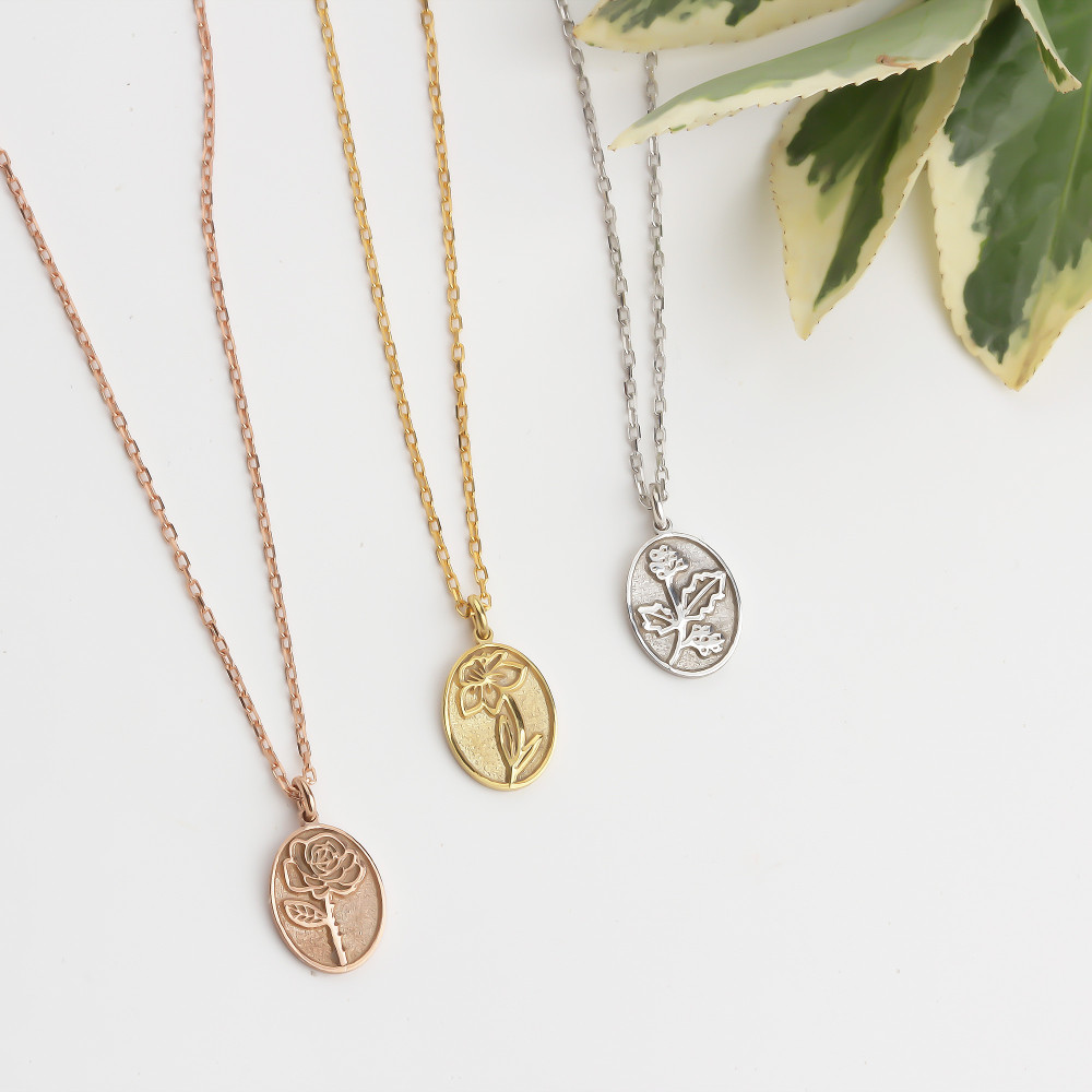 Glorria 925k Sterling Silver Personalized Birth Flower Necklace Glorria 925k Sterling Silver Personalized Birth Flower Necklace