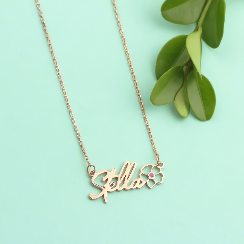 Glorria 925k Sterling Silver Personalized Name Birth Flower and Birthstone Necklace Glorria 925k Sterling Silver Personalized Name Birth Flower and Birthstone Necklace