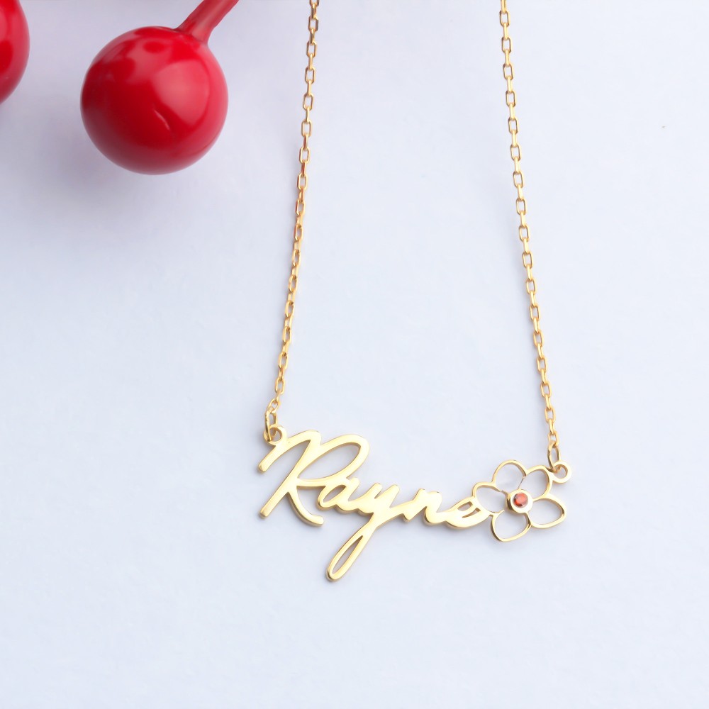 Glorria 925k Sterling Silver Personalized Name Birth Flower and Birthstone Necklace Glorria 925k Sterling Silver Personalized Name Birth Flower and Birthstone Necklace