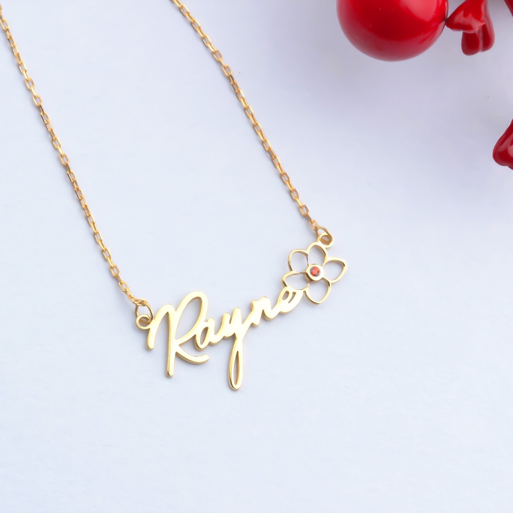 Glorria 925k Sterling Silver Personalized Name Birth Flower and Birthstone Necklace Glorria 925k Sterling Silver Personalized Name Birth Flower and Birthstone Necklace
