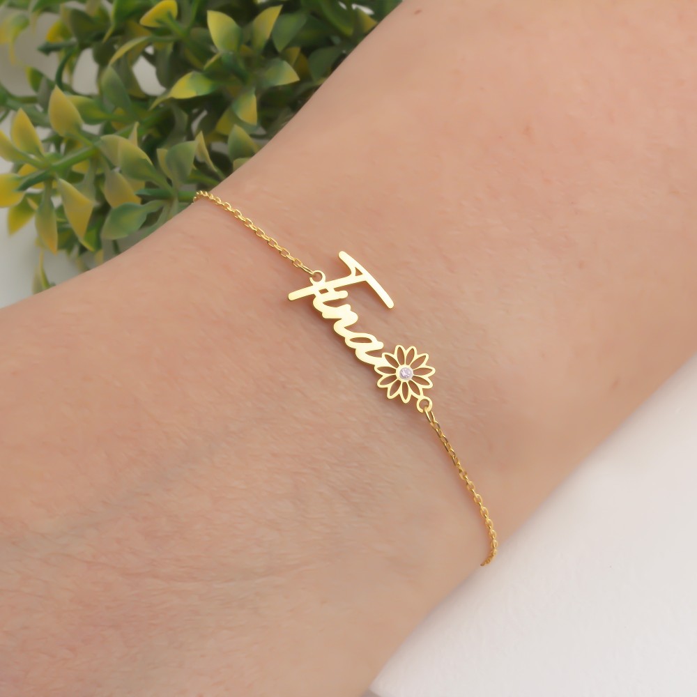 Glorria 925k Sterling Silver Personalized Name Birth Flower and Birthstone Bracelet Glorria 925k Sterling Silver Personalized Name Birth Flower and Birthstone Bracelet