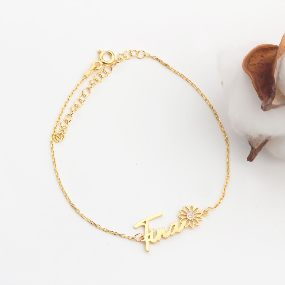 Glorria 925k Sterling Silver Personalized Name Birth Flower and Birthstone Bracelet Glorria 925k Sterling Silver Personalized Name Birth Flower and Birthstone Bracelet