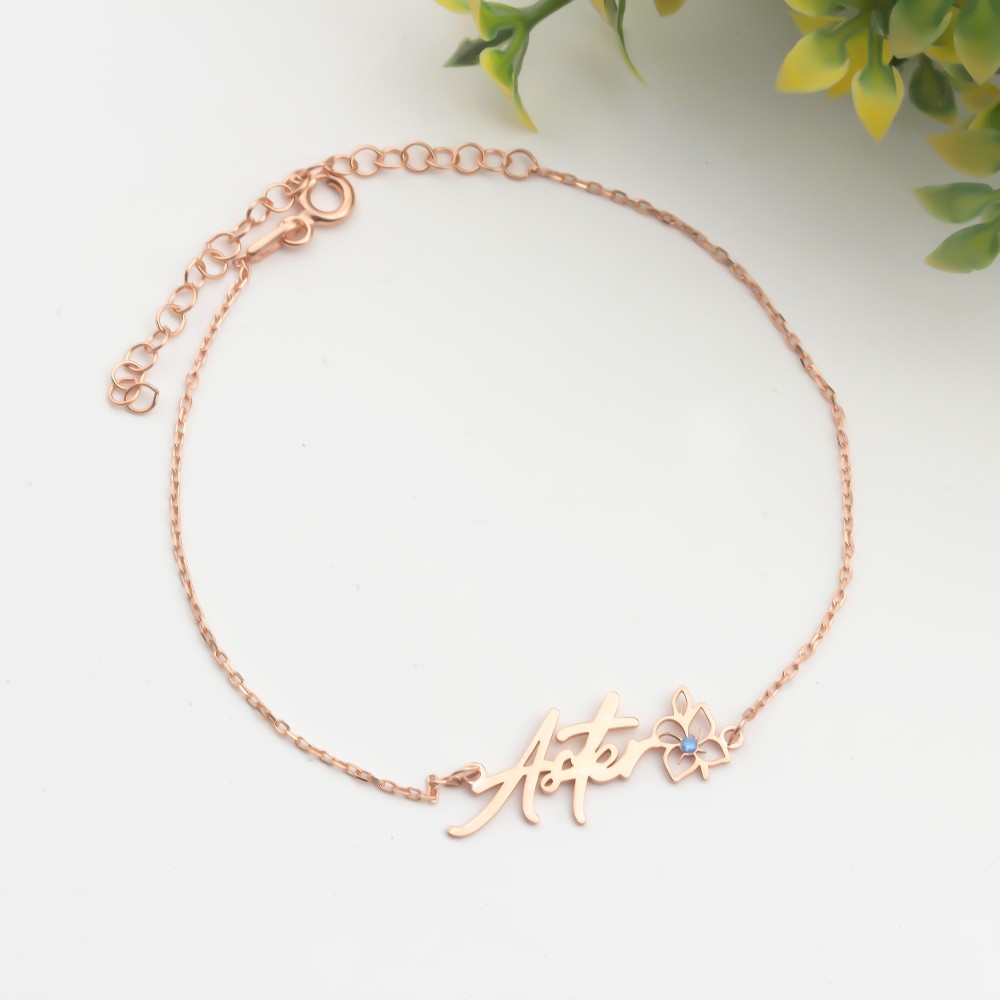 Glorria 925k Sterling Silver Personalized Name Birth Flower and Birthstone Bracelet Glorria 925k Sterling Silver Personalized Name Birth Flower and Birthstone Bracelet