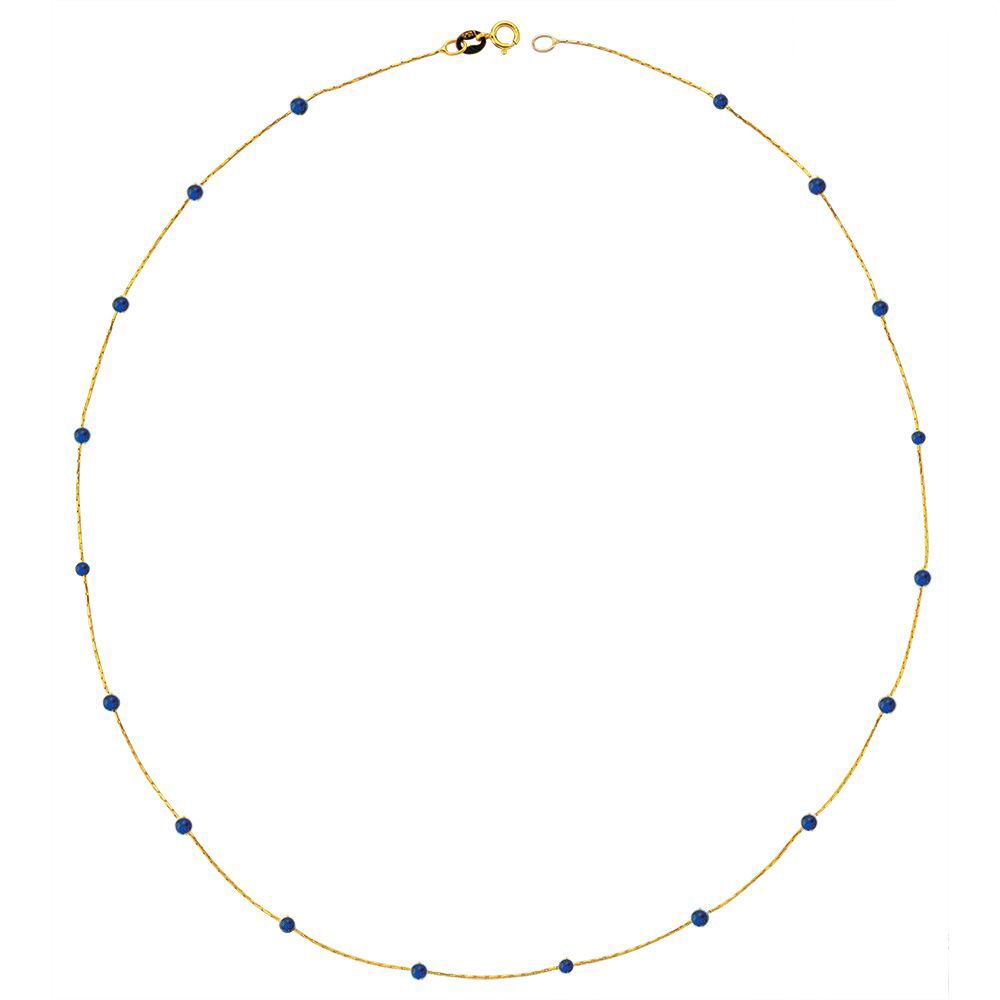 Glorria 14k Solid Gold Lapis Pave Row Necklace