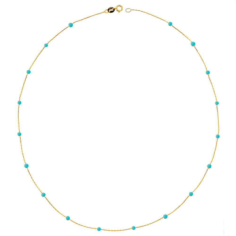 Glorria 14k Solid Gold Turquoise Pave Row Necklace