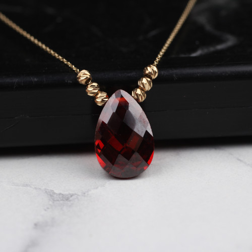 Glorria 14k Solid Gold Dorika Red Drop Necklace Glorria 14k Solid Gold Dorika Red Drop Necklace
