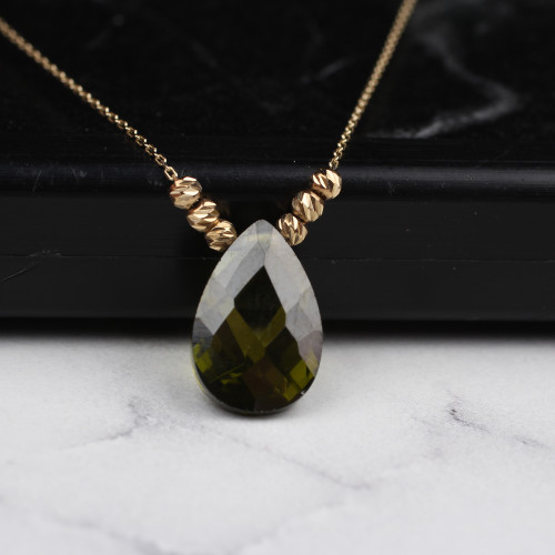 Glorria 14k Solid Gold Dorika Green Drop Necklace Glorria 14k Solid Gold Dorika Green Drop Necklace