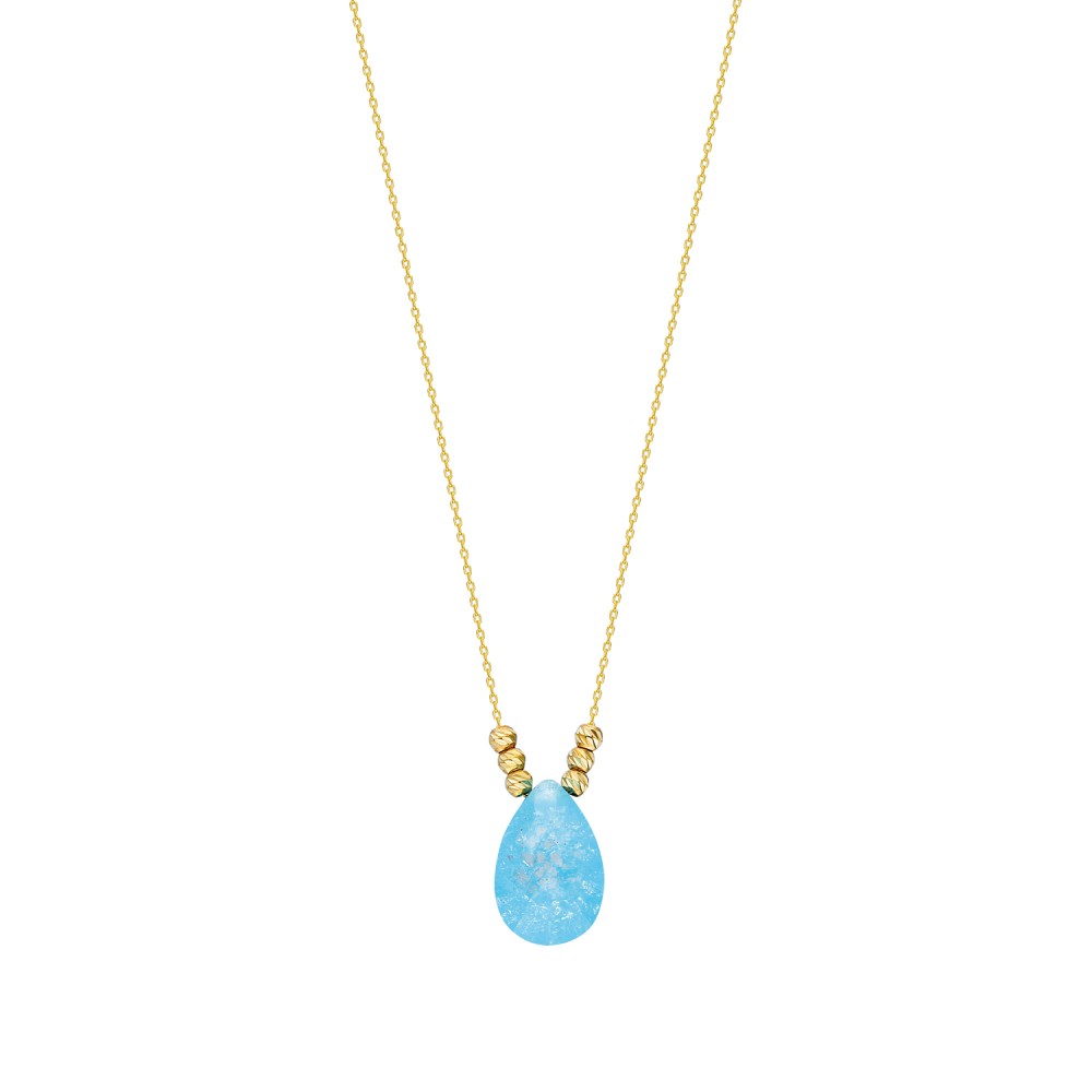 Glorria 14k Solid Gold Dorika Blue Drop Necklace