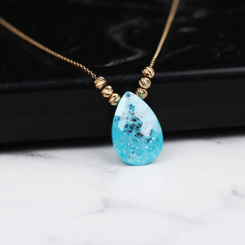 Glorria 14k Solid Gold Dorika Blue Drop Necklace Glorria 14k Solid Gold Dorika Blue Drop Necklace