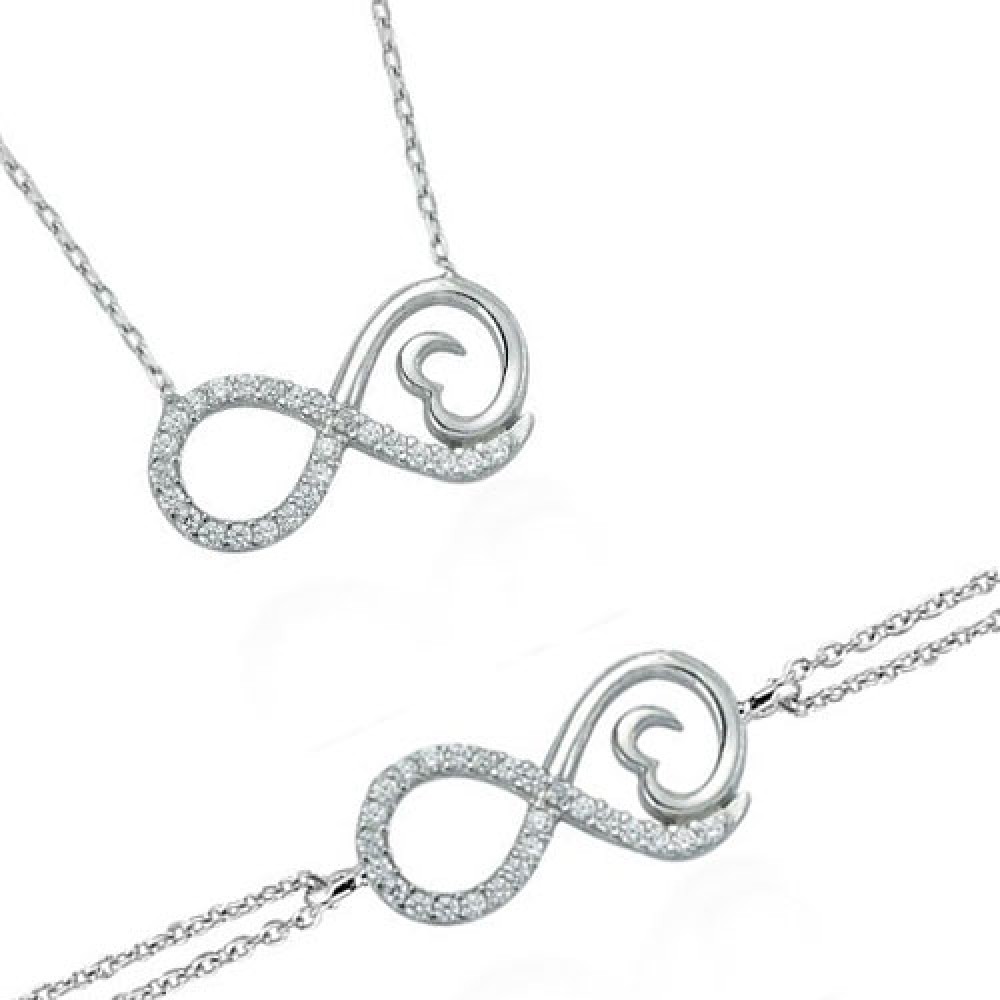 Glorria 925k Sterling Silver Heart Infinity Set