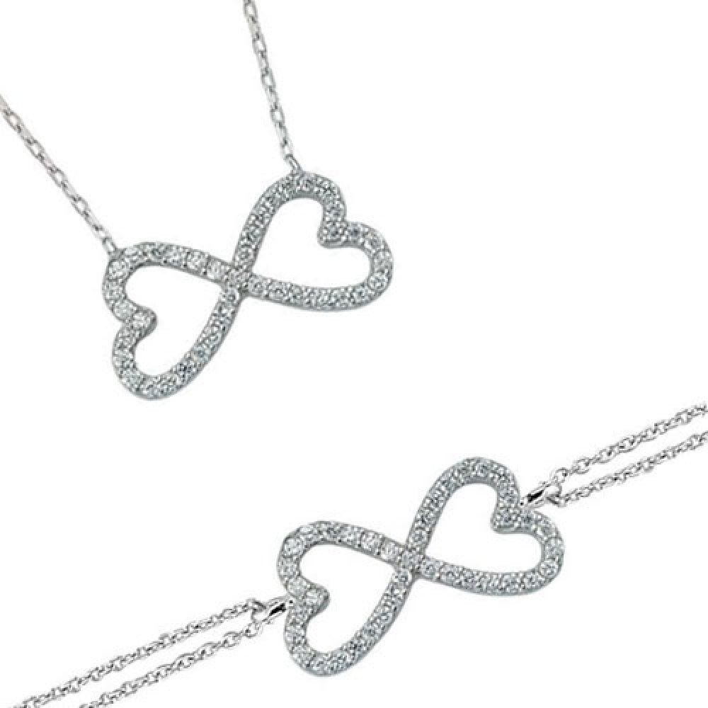 Glorria 925k Sterling Silver Heart Infinity Set