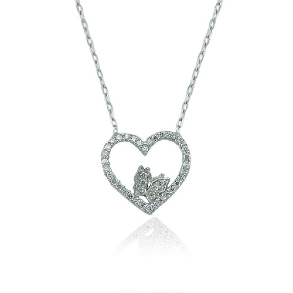 Glorria 925k Sterling Silver Butterfly Heart Necklace