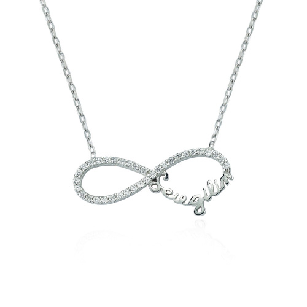 Glorria 925k Sterling Silver Darling Written Infinity Necklace