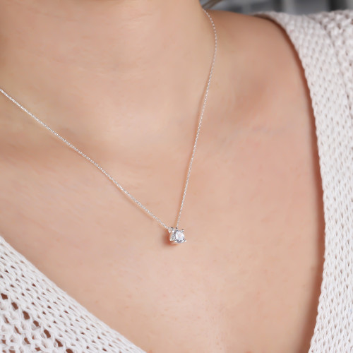 Glorria 925k Sterling Silver Solitaire Necklace, Earrings, Flower Gift Set