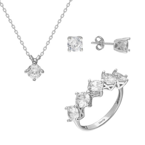 Glorria 925k Sterling Silver Five Stone Pave Combine Glorria 925k Sterling Silver Five Stone Pave Combine