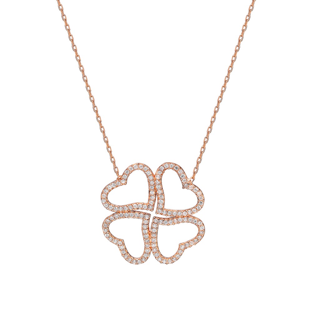 Glorria 925k Sterling Silver Heart Clover Necklace