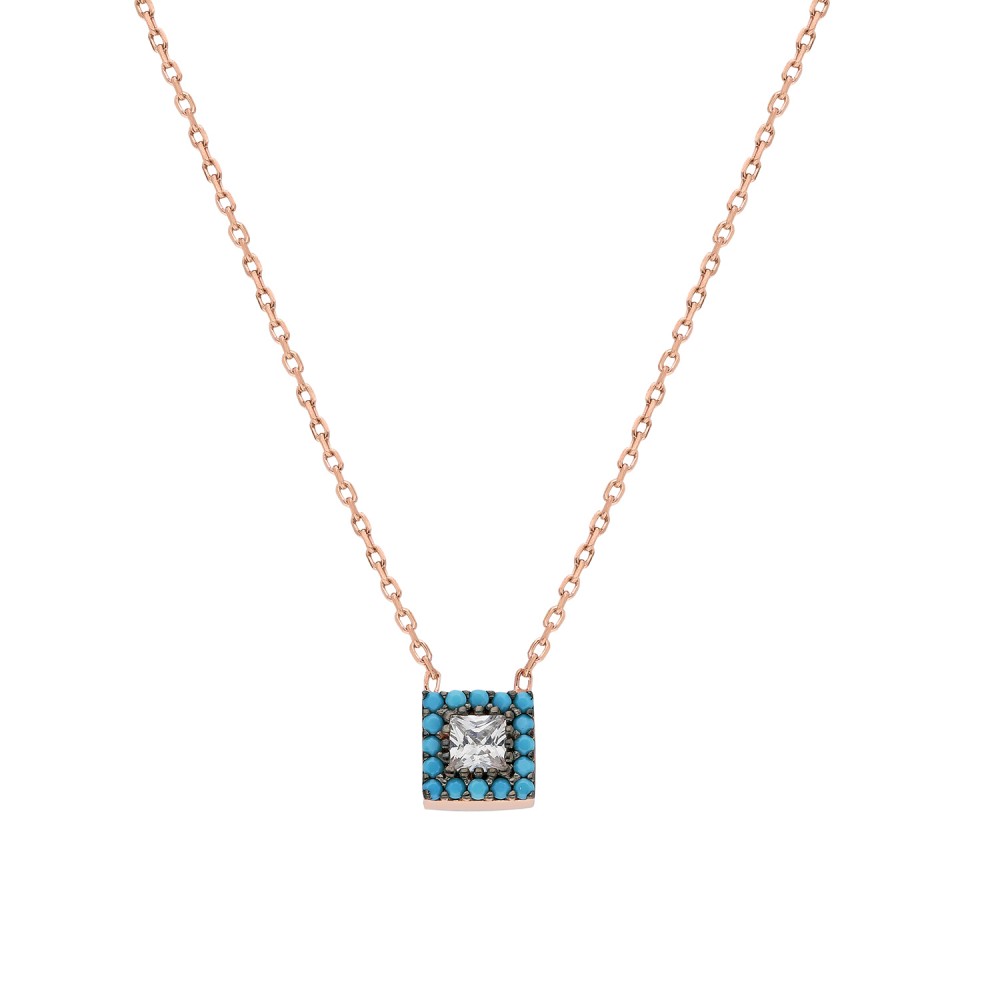 Glorria 925k Sterling Silver Turquoise Pave Necklace
