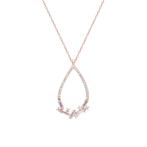 Glorria 925k Sterling Silver Baget Pave Drop Necklace