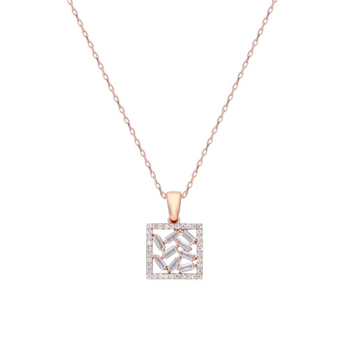 Glorria 925k Sterling Silver Baget Pave Necklace