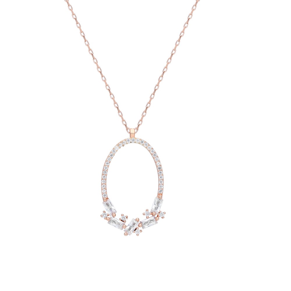 Glorria Silver Baget Pave Oval Necklace