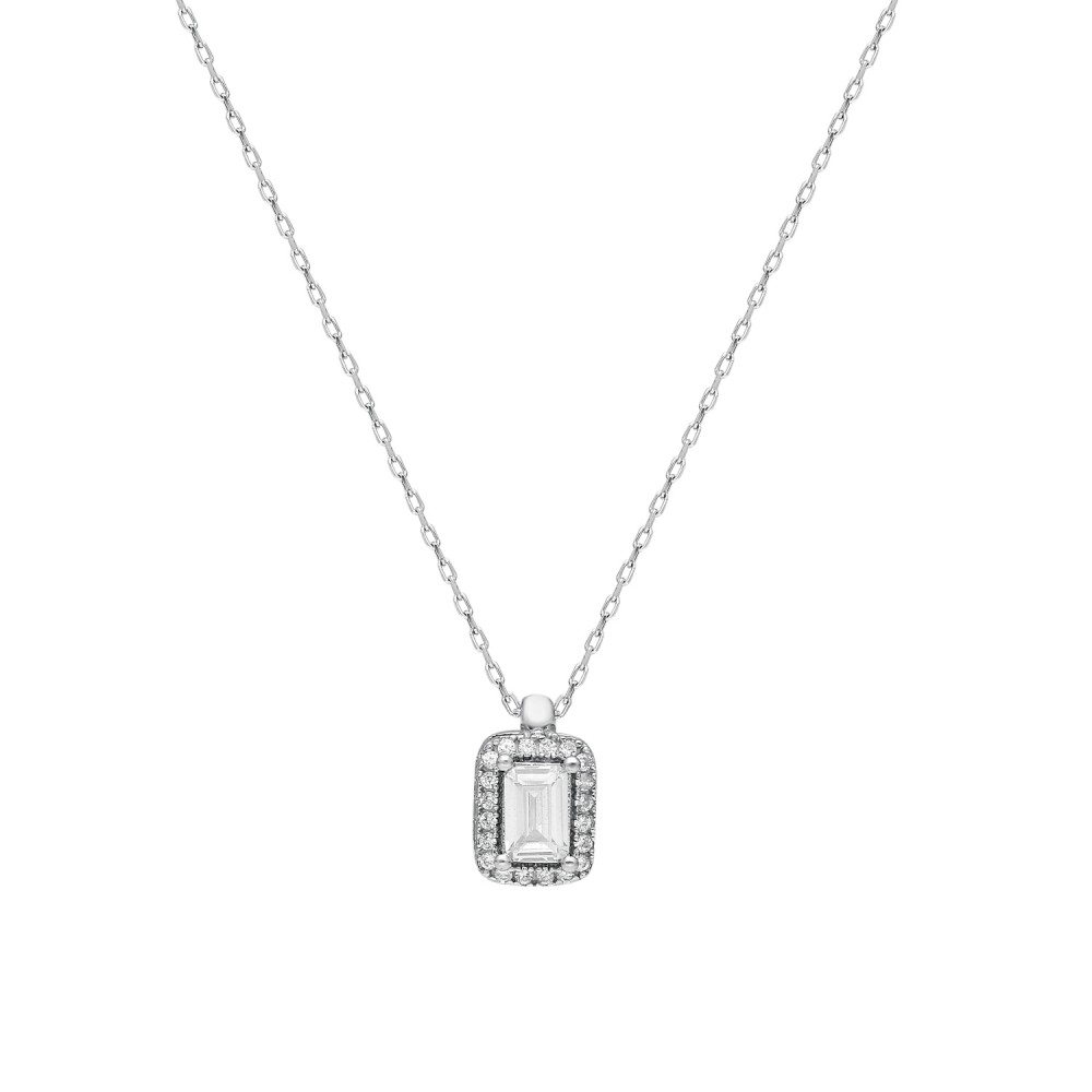Glorria 925k Sterling Silver Baget Pave Necklace