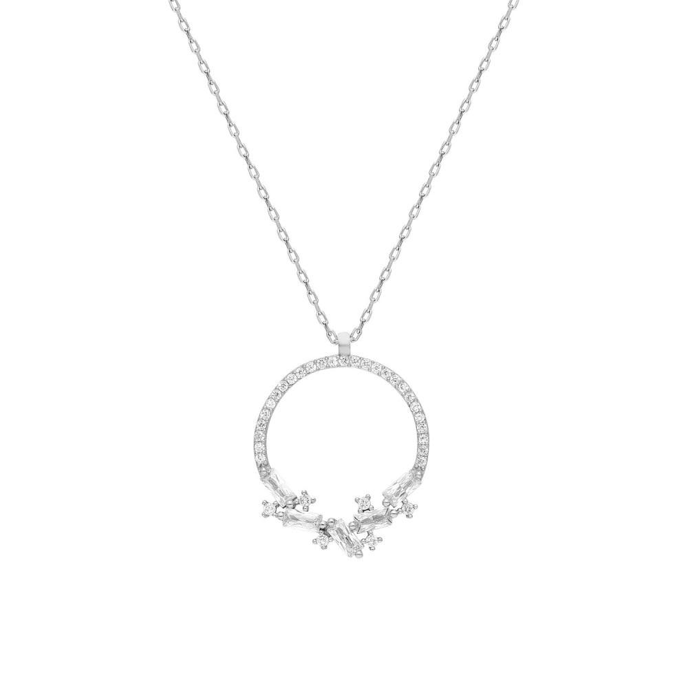 Glorria 925k Sterling Silver Round Baget Pave Necklace