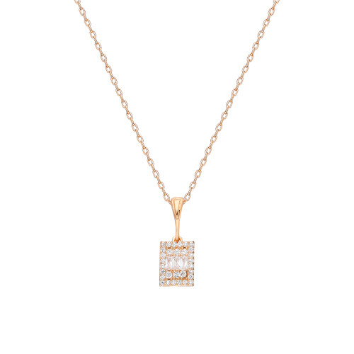 Glorria 925k Sterling Silver Baget Pave Necklace