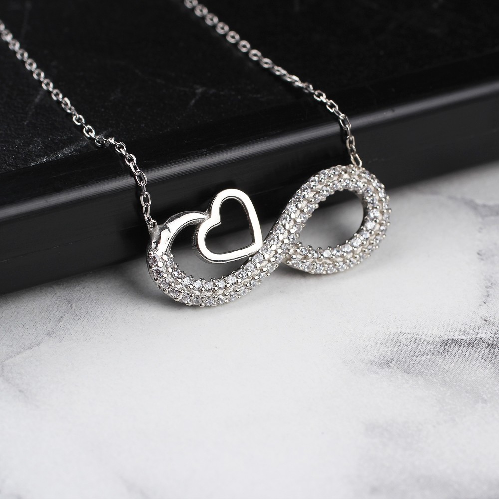 Glorria 925k Sterling Silver Heart Infinity Necklace