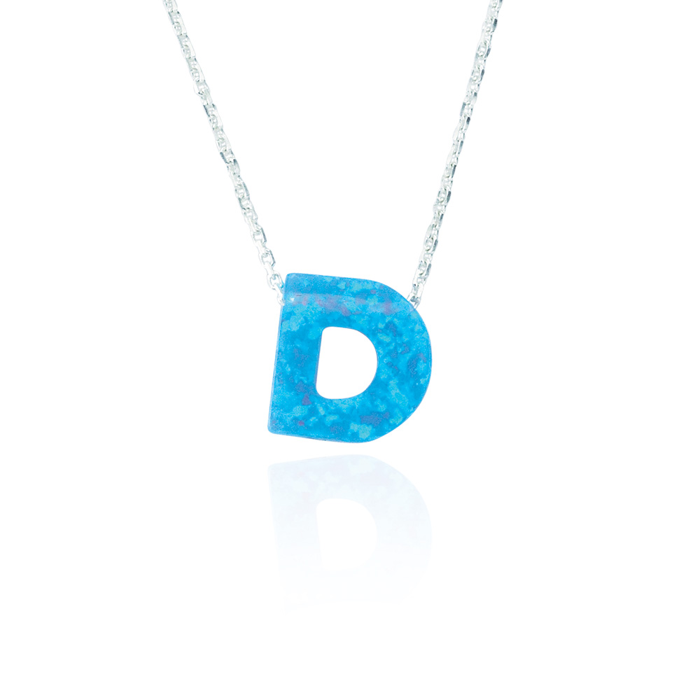 Glorria 925k Sterling Silver Opal Letter Necklace